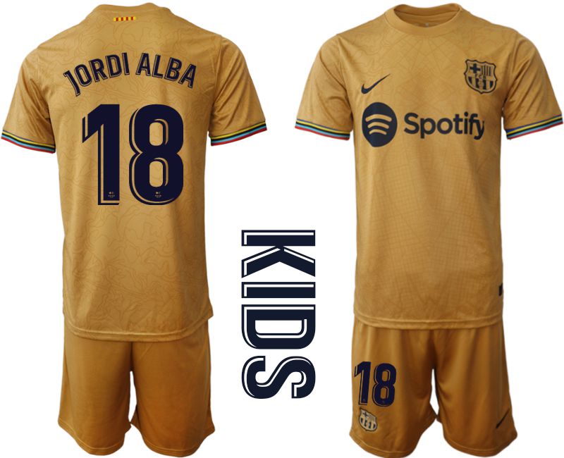 Youth 2022-2023 Club Barcelona away yellow 18 Soccer Jersey